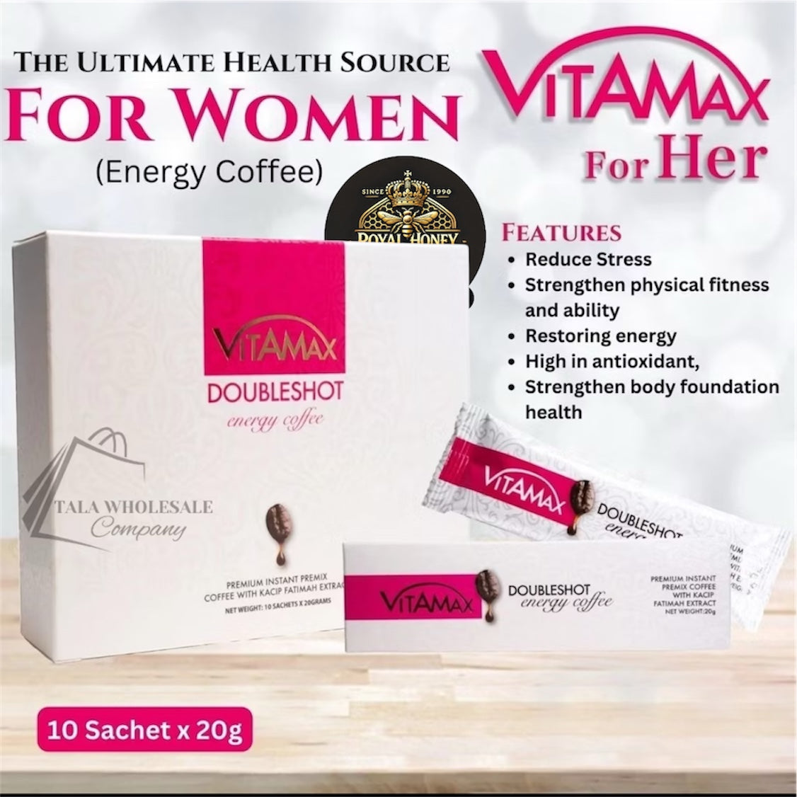 Vitamax Energy Coffee – Boisson énergisante Au Maca Et Ginseng – 10 Sachets – Soutien Libido Et Hormones