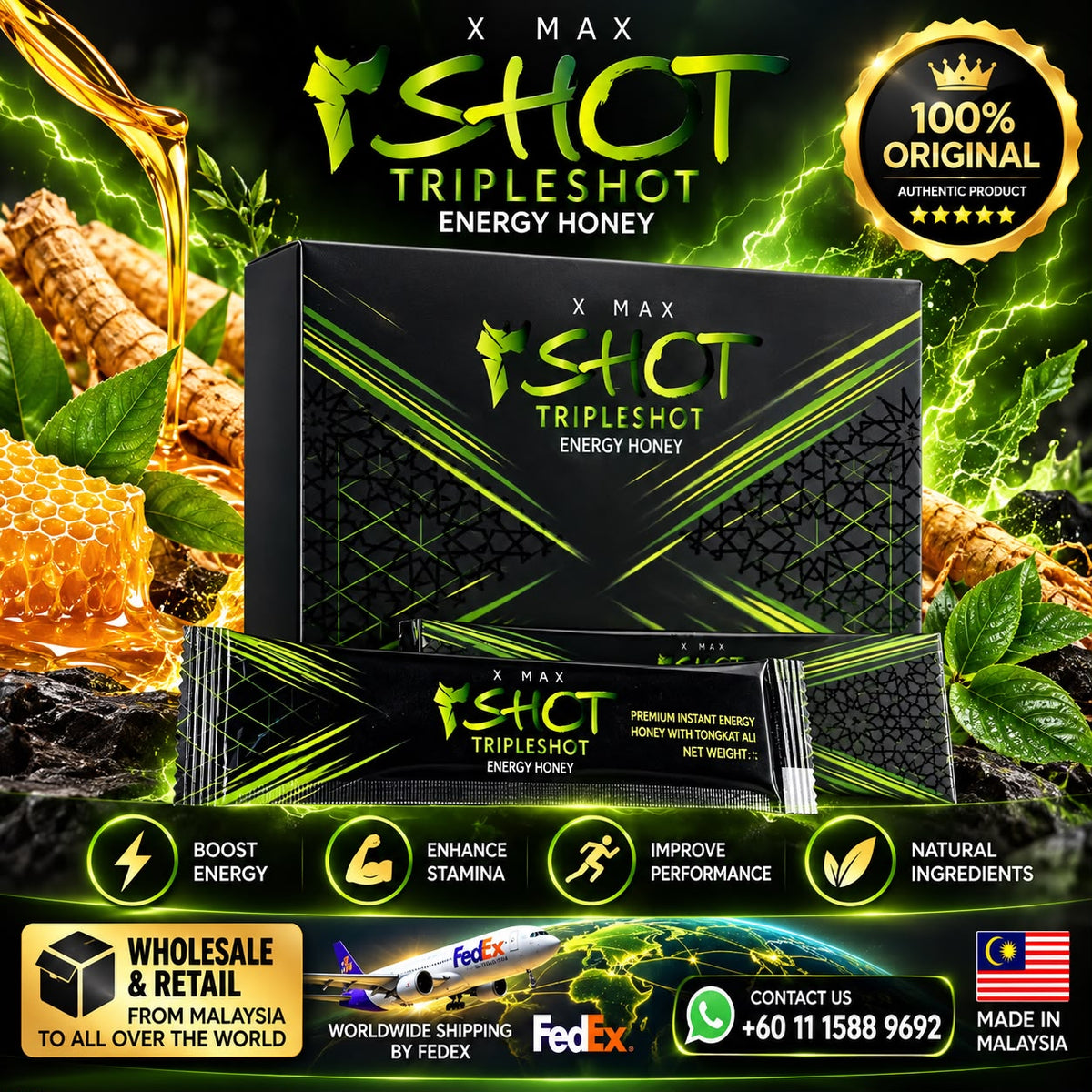 X MAX 3 TripleShot Energy Honey – Premium Malaysian Honey with Tongkat Ali
